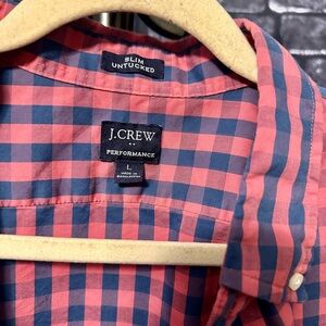 J. Crew Men's Coral and Navy Plaid Shirt